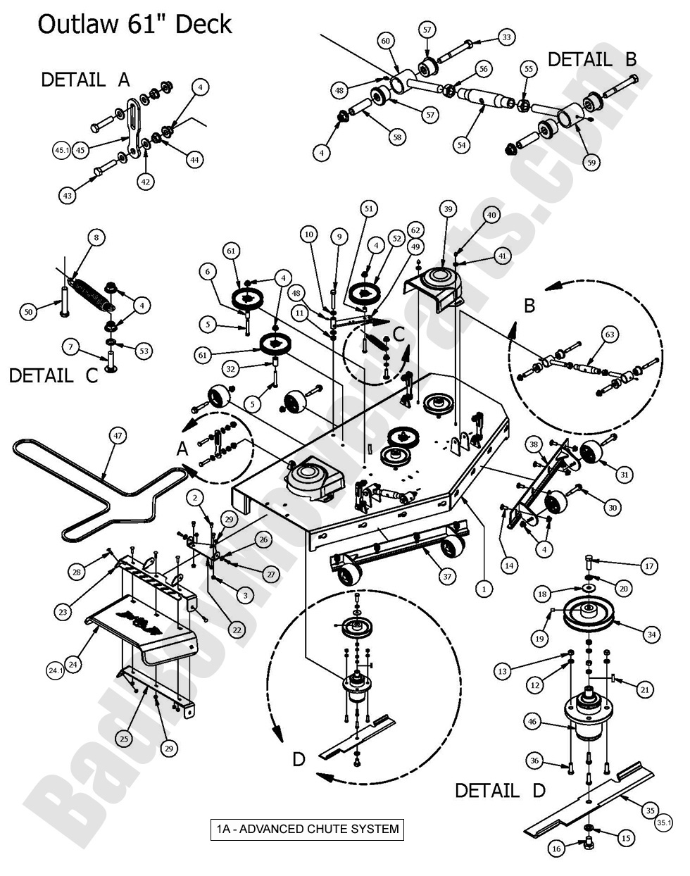 1386 - Bad Boy Mower Parts Lookup > 2016 > Outlaw XP > 61\" Deck Assembly